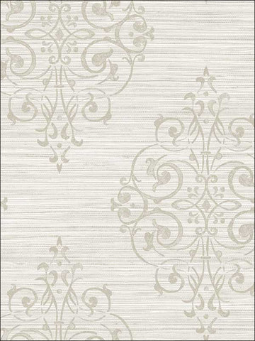 OY34906 Metallic Medallion Grasscloth Look Textured Wallpaper