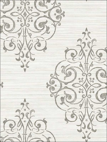 OY34907 Metallic Medallion Grasscloth Look Textured Wallpaper