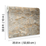 PA130904LW Field Stone Tan Grey Wallpaper 