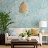 PS40002 Baby blue beige tropical palm tree thread string lines texture Coastal wallpaper