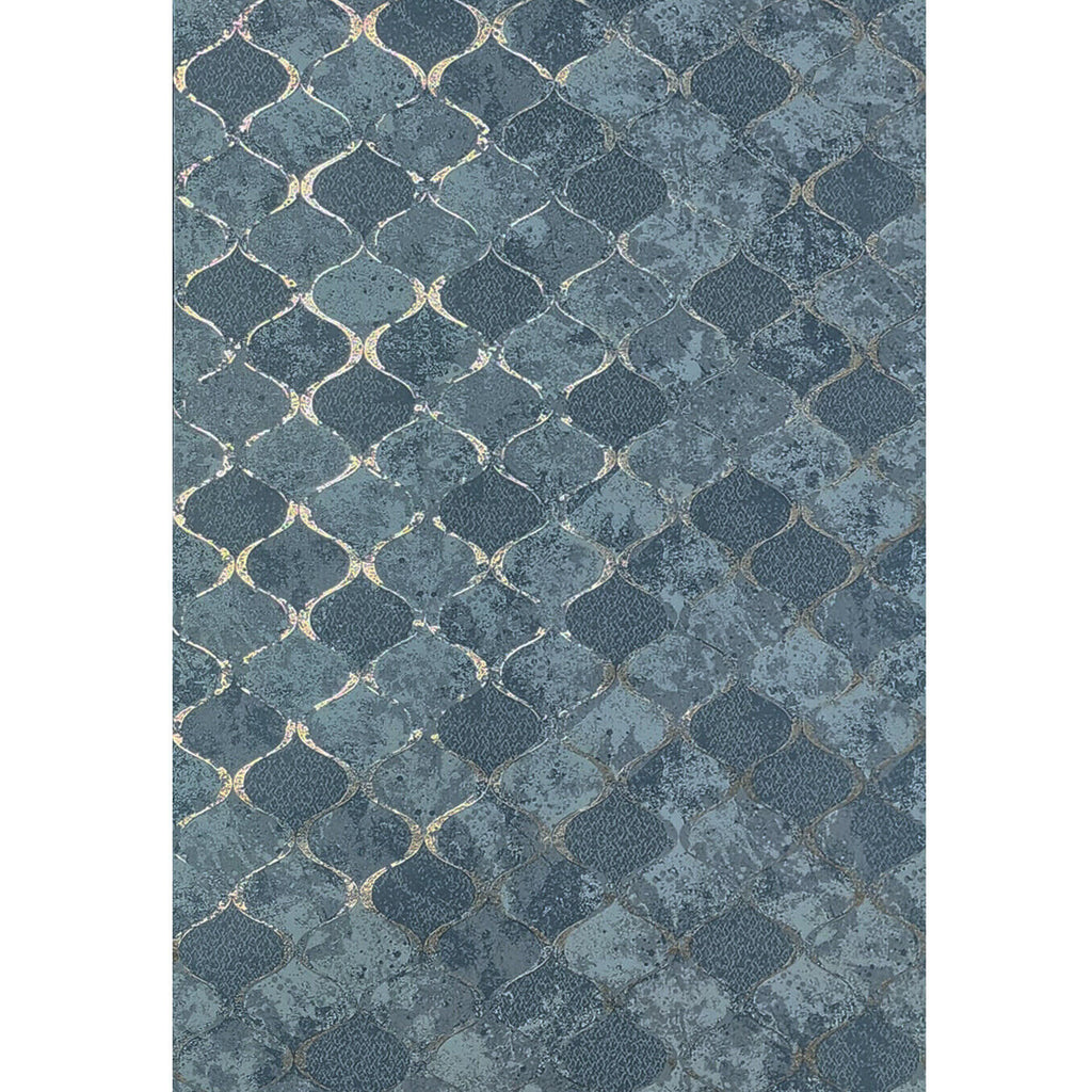 4105-86607 Pilak Matte blue gold metallic ogee diamond trellis distres ...