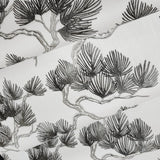 121014 Pine branches oriental white gray black faux fabric textured wallpaper rolls 3D