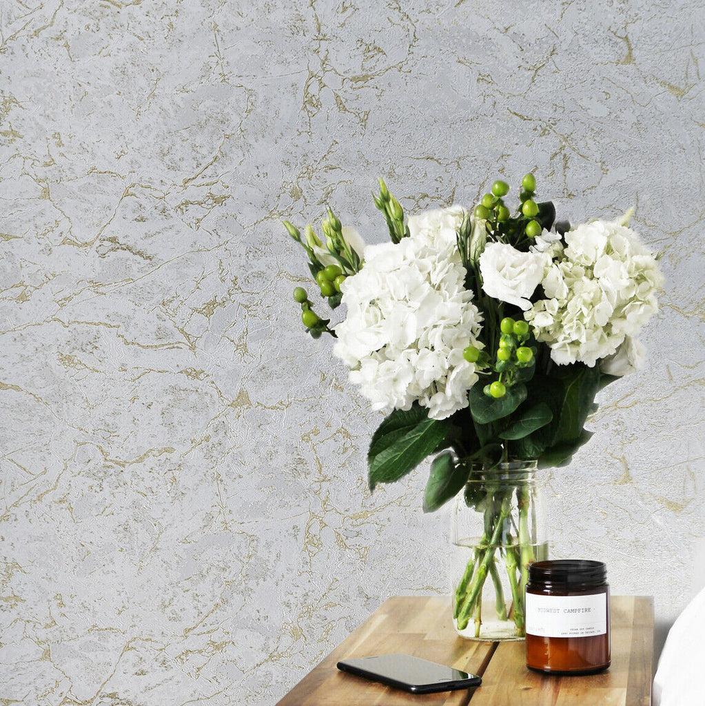 Z80014 Plain ivory off white gold metallic faux cracked concrete textu ...