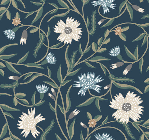 RF7435 Rifle Paper Co. Aster Navy Wallpaper