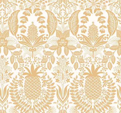 RF7482 Pineapple Damask White Gold Wallpaper