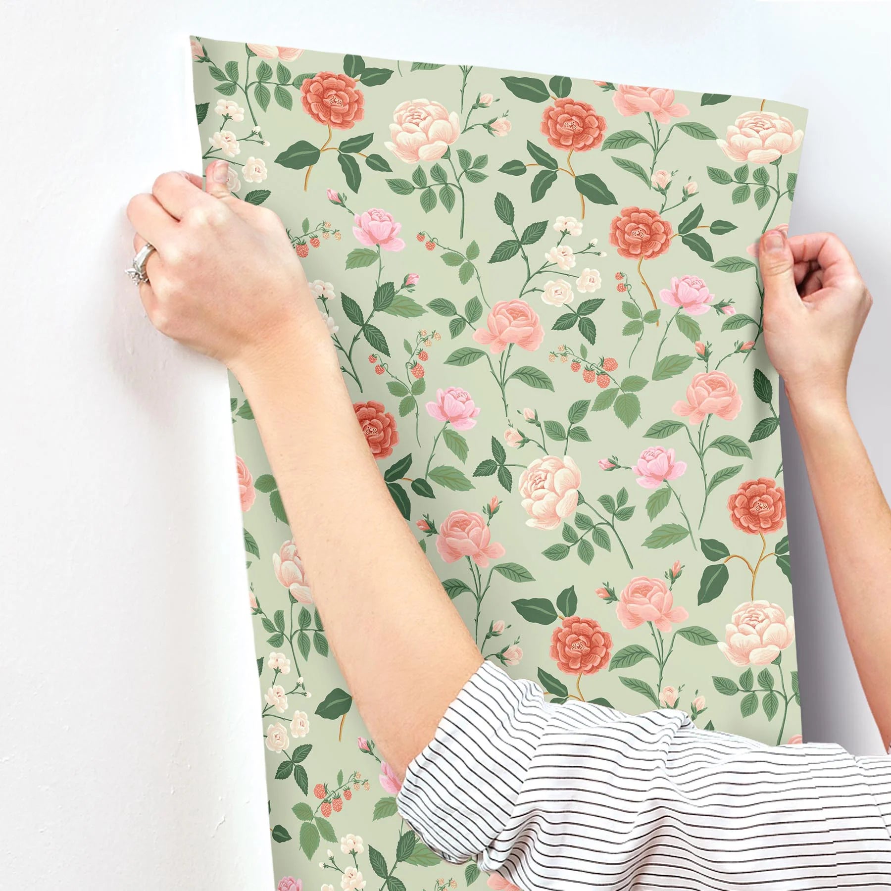RF7545 Rifle Paper Co. Roses Mint Wallpaper – wallcoveringsmart