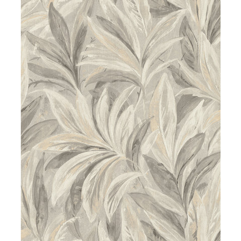 RH547481 Rennie Grey Leaves Wallpaper