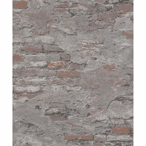 RH625530 Templier Grey Distressed Brick Wallpaper