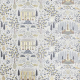 RI5107 White gray olive gold metallic toile scenic houses lemon trees rifle Wallpaper