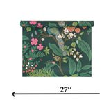 RI5168 Emerald dark green Tropical tree branches leaves flowers peacock Wallpaper rolls