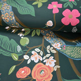 RI5168 Emerald dark green Tropical tree branches leaves flowers peacock Wallpaper rolls