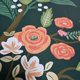 RI5168 Emerald dark green Tropical tree branches leaves flowers peacock Wallpaper rolls