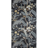 RI5170 Black gray olive bronze Tropical tree branches leaves flowers peacock Wallpaper
