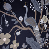 RI5170 Black gray olive bronze Tropical tree branches leaves flowers peacock Wallpaper
