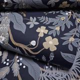 RI5170 Black gray olive bronze Tropical tree branches leaves flowers peacock Wallpaper
