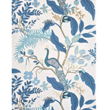RI5173 White blue Tropical tree branches leaves flowers peacock botanical Wallpaper 3D
