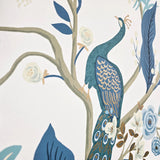 RI5173 White blue Tropical tree branches leaves flowers peacock botanical Wallpaper 3D
