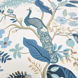 RI5173 White blue Tropical tree branches leaves flowers peacock botanical Wallpaper 3D
