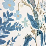 RI5173 White blue Tropical tree branches leaves flowers peacock botanical Wallpaper 3D
