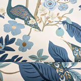 RI5173 White blue Tropical tree branches leaves flowers peacock botanical Wallpaper 3D
