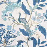 RI5173 White blue Tropical tree branches leaves flowers peacock botanical Wallpaper 3D
