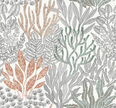 RT7801 Coral Leaves Coral Black Wallpaper