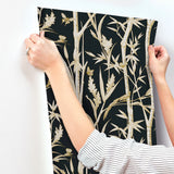 RT7834 Bambou Toile Black Wallpaper