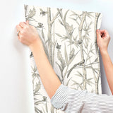 RT7836 Bambou Toile White Wallpaper