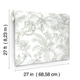 RT7842 Tropical Sketch Toile Green Wallpaper
