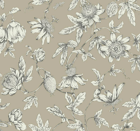 RT7852 Passion Flower Toile Linen Wallpaper