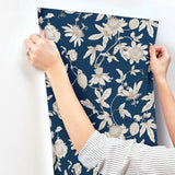 RT7856 Passion Flower Toile Navy Wallpaper
