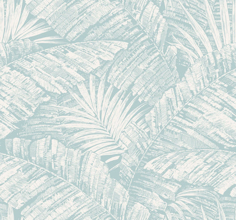 RT7925 Palm Cove Toile White Blue Wallpaper