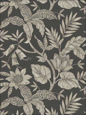 RY30200 Rainforest Leaves Brushed Ebony Stone Wallpaper