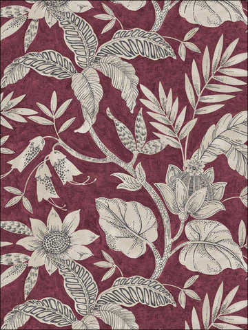 RY30201 Rainforest Leaves Cranberry Stone Wallpaper