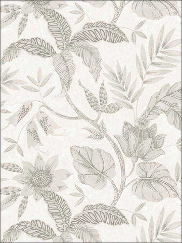 RY30208 Rainforest Leaves Ivory Daydream Gray Wallpaper