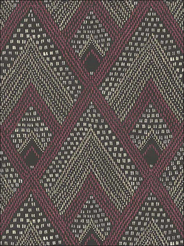 RY30507 Panama Boho Diamonds Cranberry Brushed Ebony Wallpaper