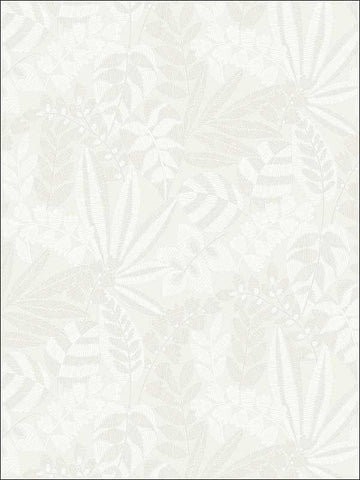 RY30600 Botanica Striped Leaves Gray Mist Ivory Wallpaper