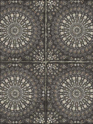 RY30700 Mandala Boho Tile Brushed Ebony Stone Wallpaper