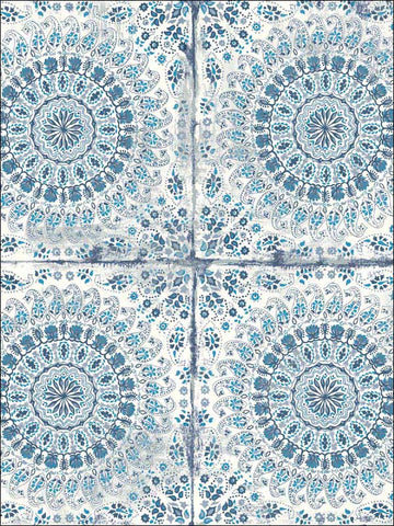 RY30702 Mandala Boho Tile Cerulean Washed Denim Wallpaper