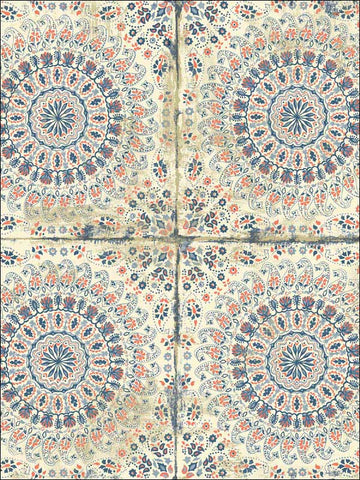 RY30706 Mandala Boho Tile Coral Cream Midnight Blue Wallpaper