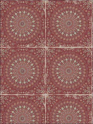 RY30710 Mandala Boho Tile Cabernet Aloe Green Wallpaper