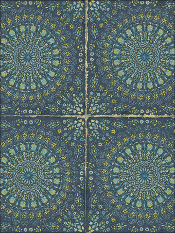 RY30712 Mandala Boho Tile Navy Blue Dandelion Wallpaper