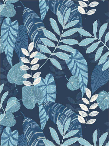 RY30902 Tropicana Leaves Sky Blue Champlain Wallpaper