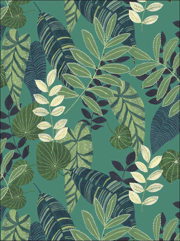 RY30914 Tropicana Leaves Jade Rosemary Spruce Wallpaper