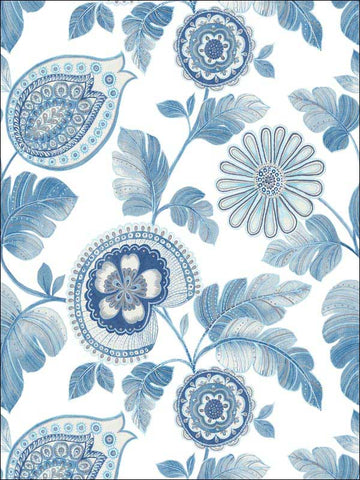 RY31202 Calypso Paisley Leaf Blue Oasis Ivory Wallpaper