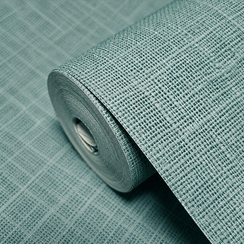 RY31724 Blue Dusk green hue faux linen textile woven fabric textured Sackcloth wallpaper