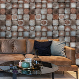 9616 Rust bronze silver metallic foil square tile stone imitation modern wallpaper 3D