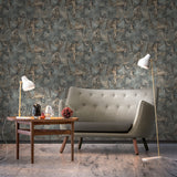 M23027 Rustic Gray beige cream gold metallic faux stone plaster tile textured wallpaper