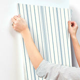 SA9111 York Wide Pinstripe White and Blue Wallpaper