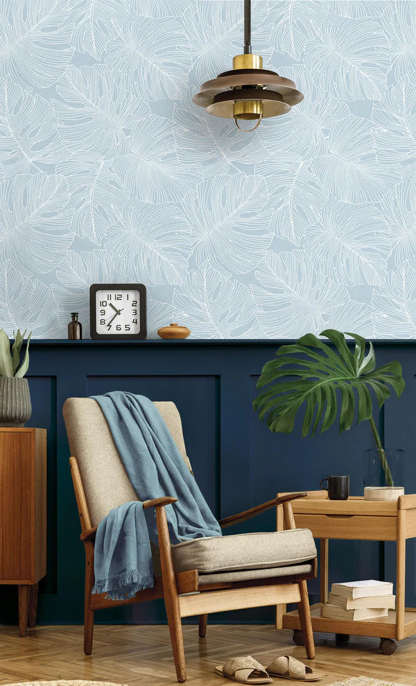 Seabrook SC20202 Tarra Monstera Leaf Early Sky Wallpaper Seabrook